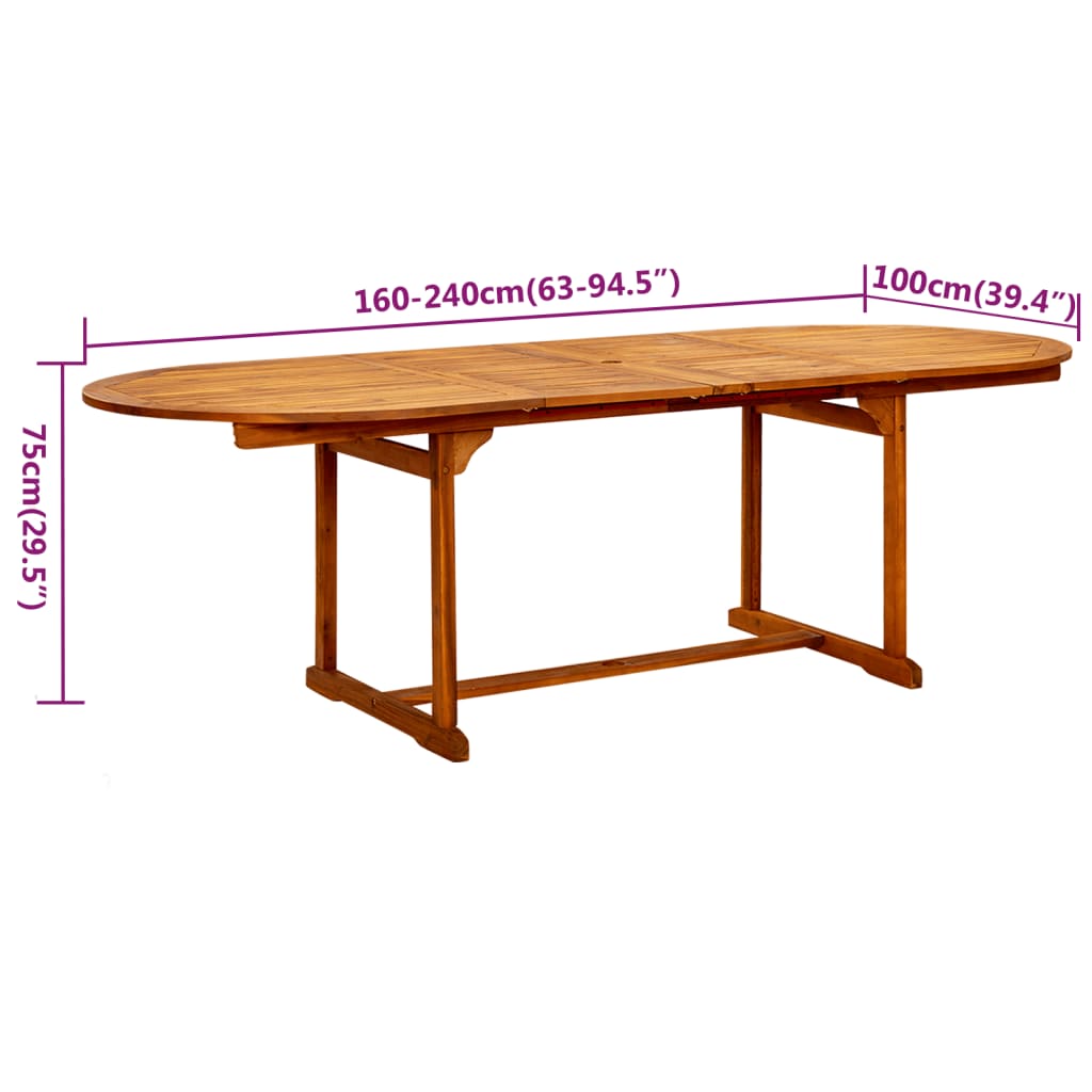 Sodo valgomojo komplektas, 7 dalių, akacijos medienos masyvas, 160-240 cm