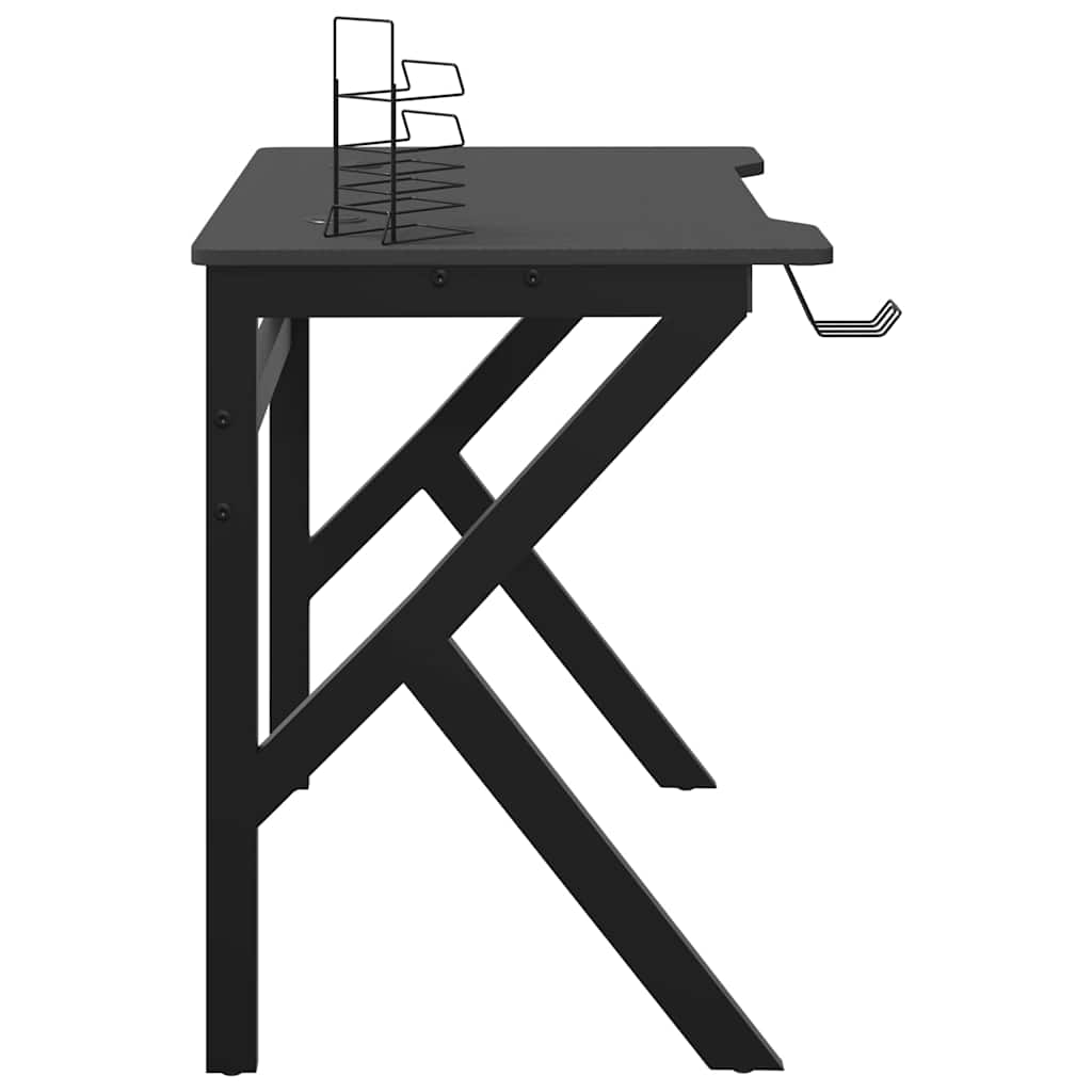 Žaidimų stalas su K formos kojelėmis, juodas, 90x60x75cm