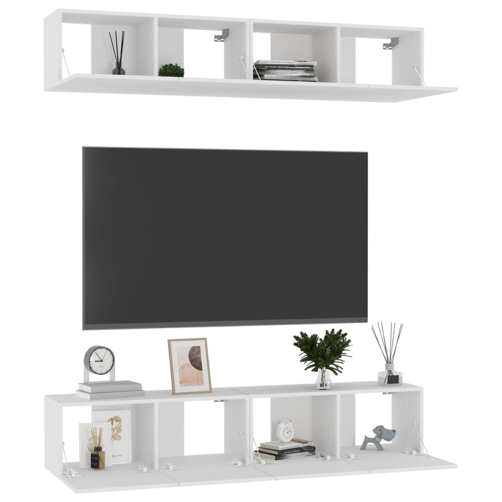 Televizoriaus spintelės, 4vnt., baltos, 80x30x30cm, mediena