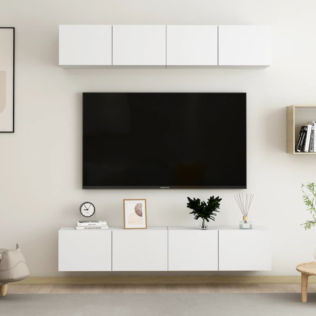 Televizoriaus spintelės, 4vnt., baltos, 80x30x30cm, mediena