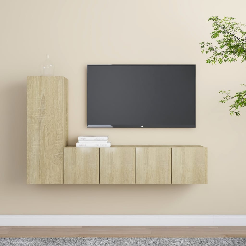 Televizoriaus spintelių komplektas, 3 dalių, ąžuolo, mediena