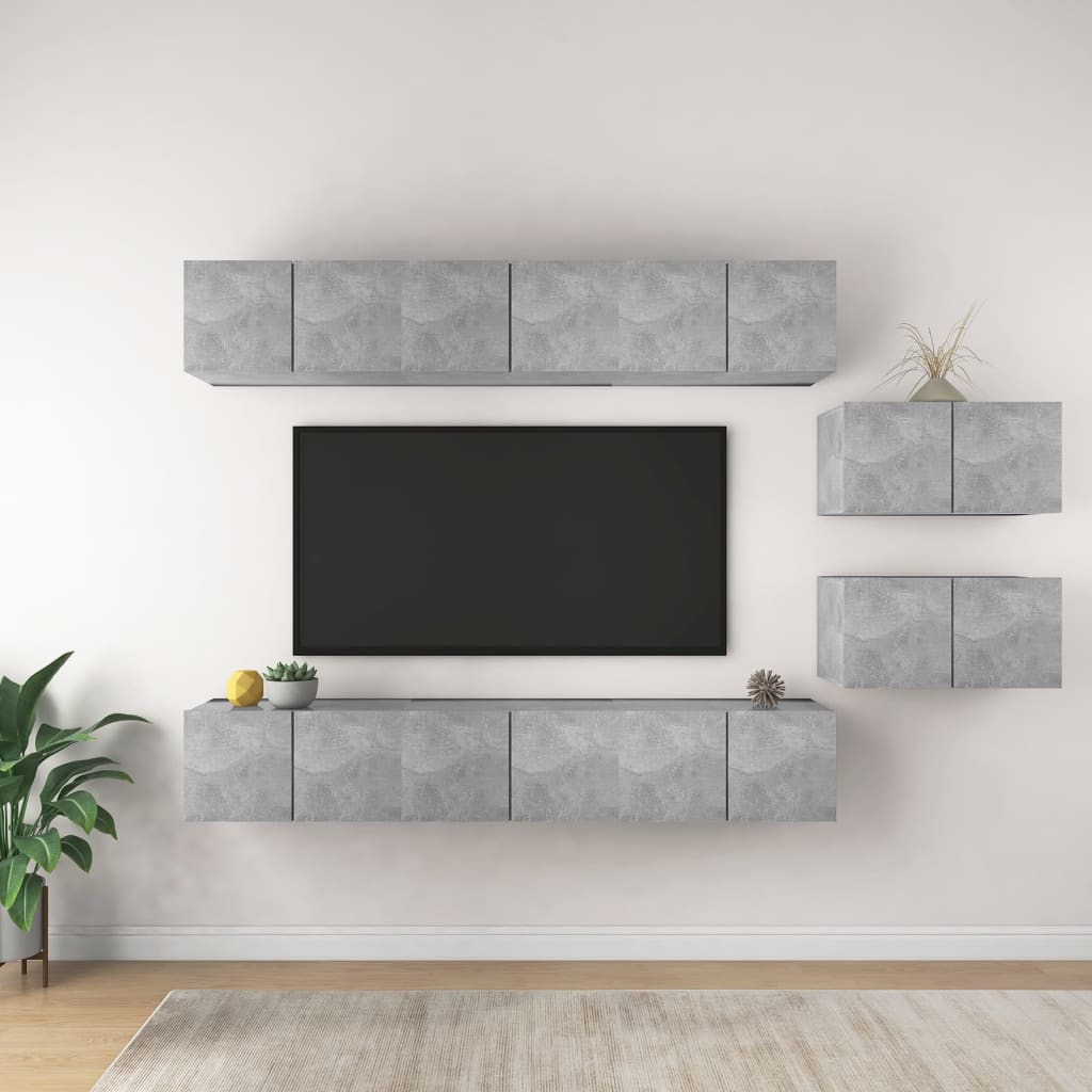 Televizoriaus spintelių komplektas, 8 dalių, betono, mediena