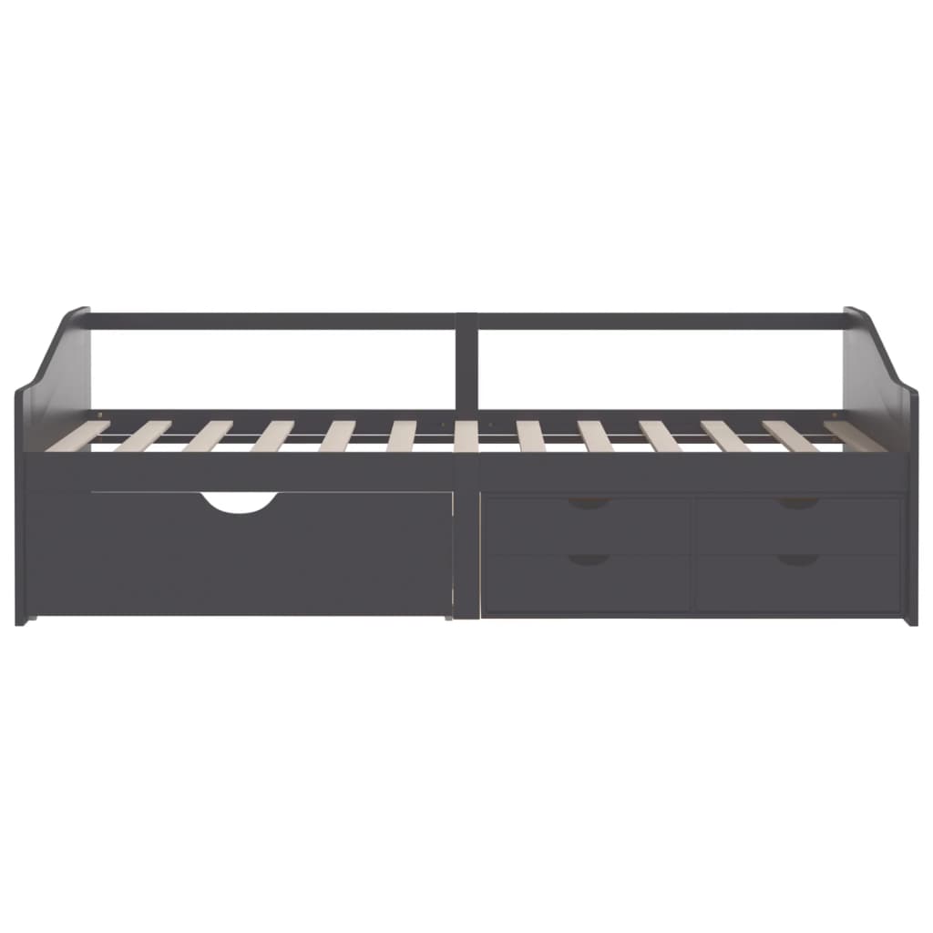 Trivietė lova su stalčiais, pilka, 90x200cm, pušies masyvas