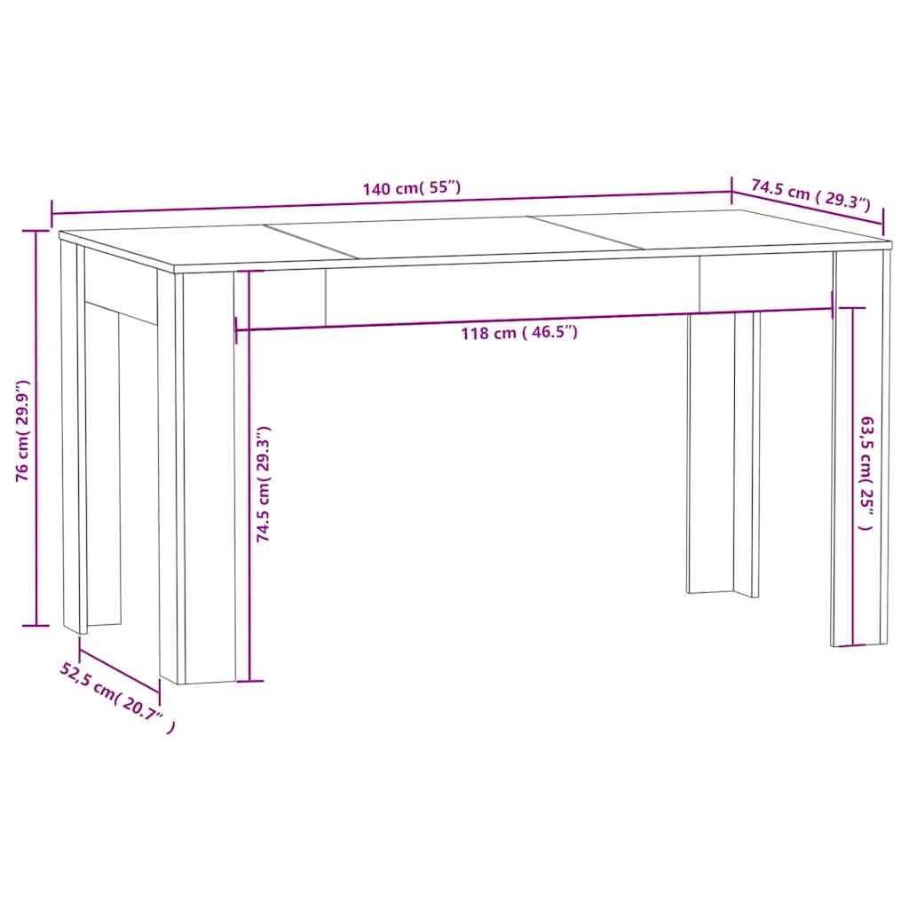 Valgomojo stalas, juodos spalvos, 140x74,5x76cm, MDP