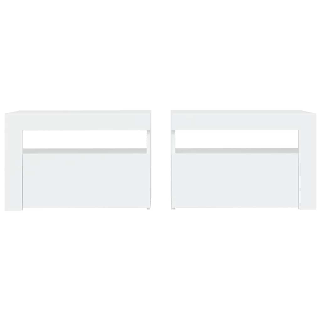 Naktinės spintelės su LED, 2vnt., baltos spalvos, 60x35x40cm