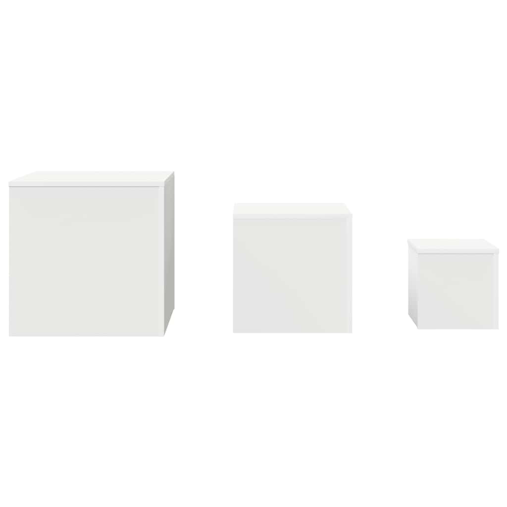 Šoniniai staliukai, 3 vnt., balti, inžinerinė mediena