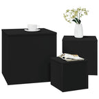 Šoniniai staliukai, 3vnt., juodos spalvos, apdirbta mediena