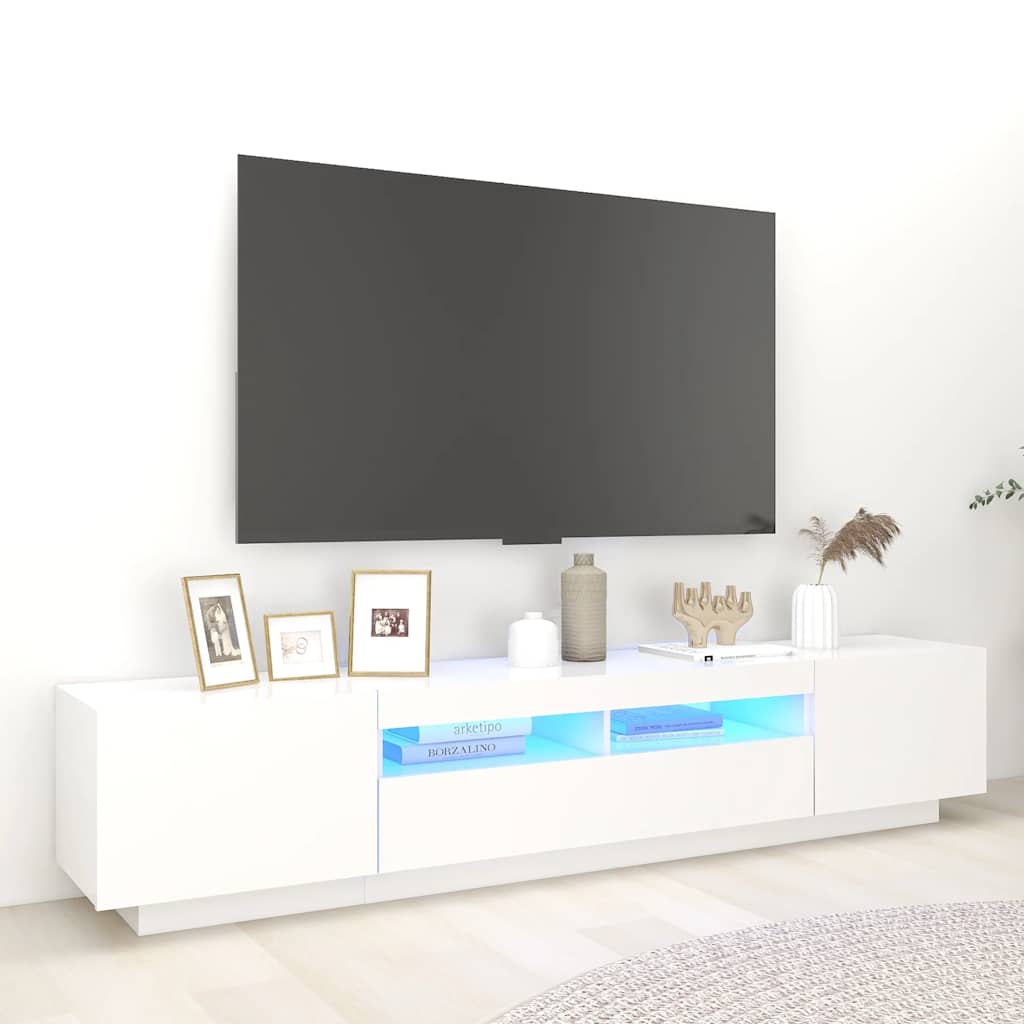 Televizoriaus spintelė su LED apšvietimu, balta, 200x35x40cm