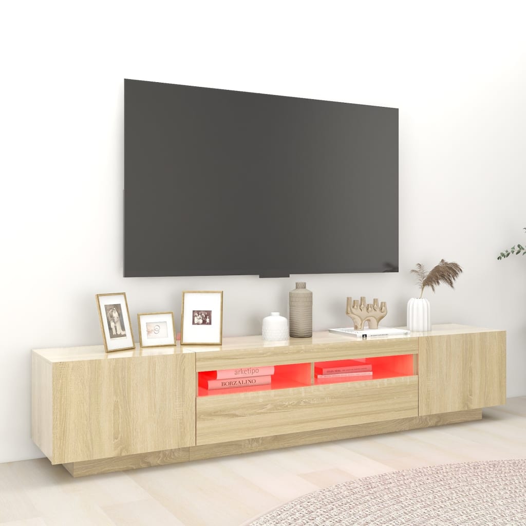 Televizoriaus spintelė su LED apšvietimu, ąžuolo, 200x35x40cm