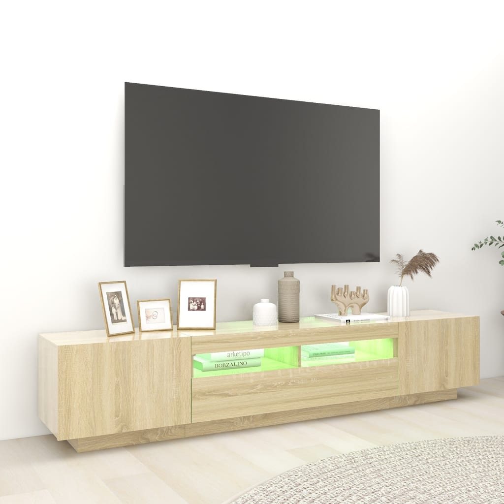 Televizoriaus spintelė su LED apšvietimu, ąžuolo, 200x35x40cm