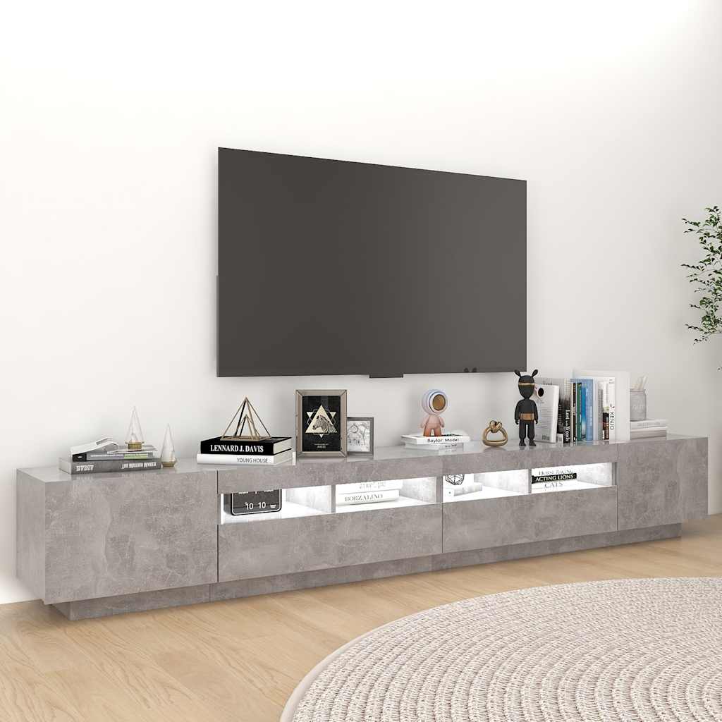 Televizoriaus spintelė su LED, betono pilka, 260x35x40cm