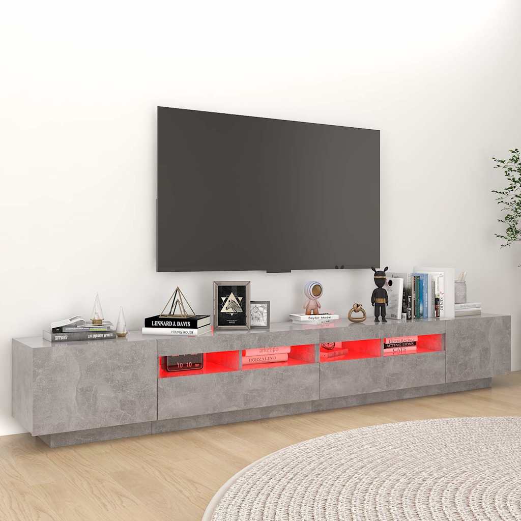 Televizoriaus spintelė su LED, betono pilka, 260x35x40cm