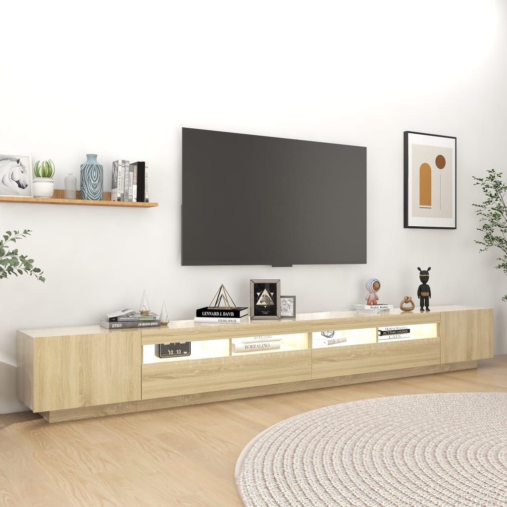 Televizoriaus spintelė su LED apšvietimu, ąžuolo, 300x35x40cm