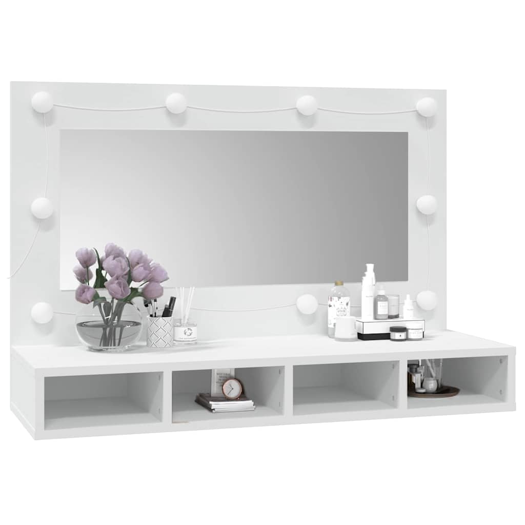 Veidrodinė spintelė su LED apšvietimu, balta, 90x31,5x62cm
