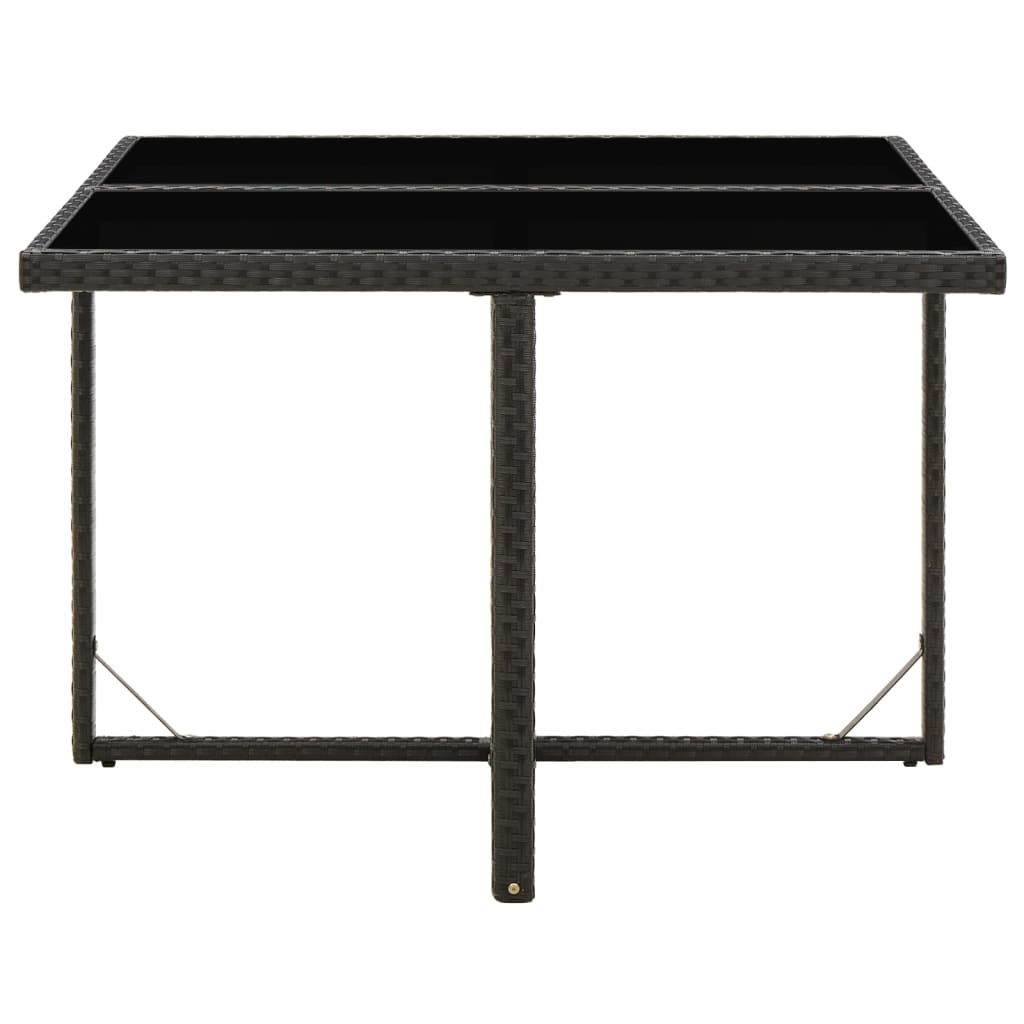 Sodo stalas, juodas, 109x107x74cm, poliratanas ir stiklas