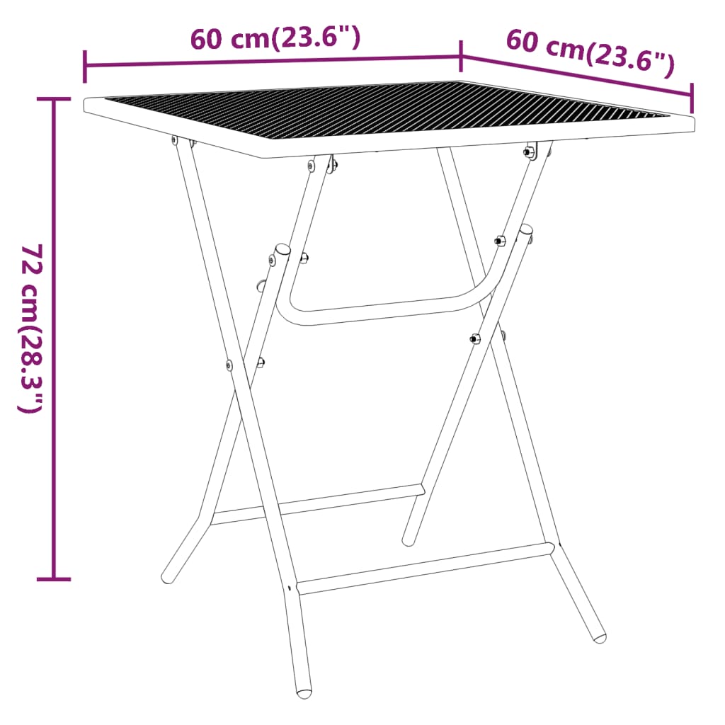 Sodo stalas, antracito, 60x60x72cm, plėsto metalo tinklelis