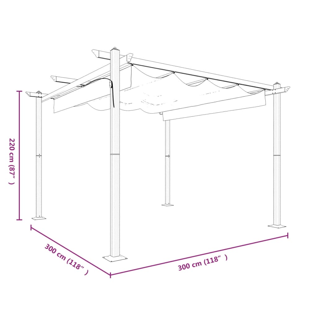 Sodo pavėsinė su įtraukiamu stogu, antracito spalvos, 4x3m