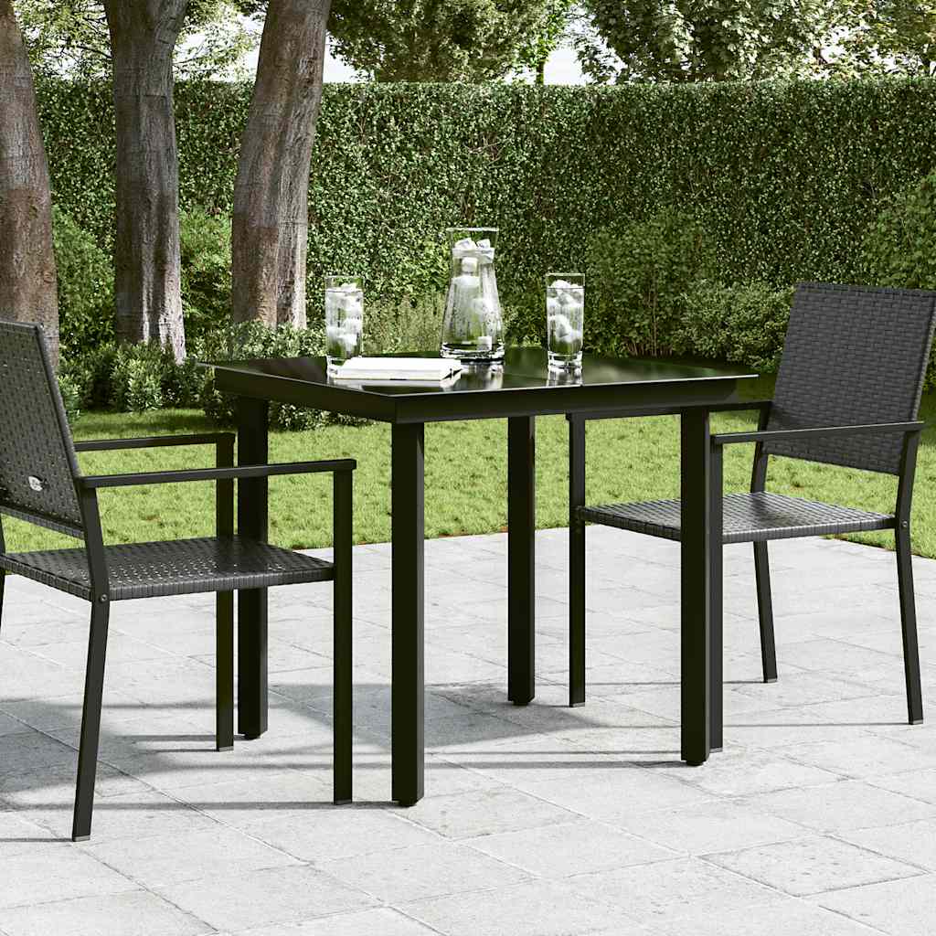 Sodo valgomojo stalas, juodas, 80x80x74cm, plienas ir stiklas