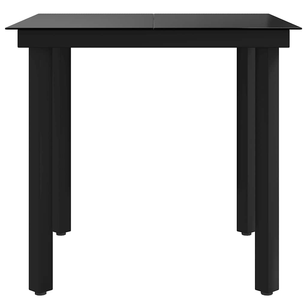 Sodo valgomojo stalas, juodas, 80x80x74cm, plienas ir stiklas