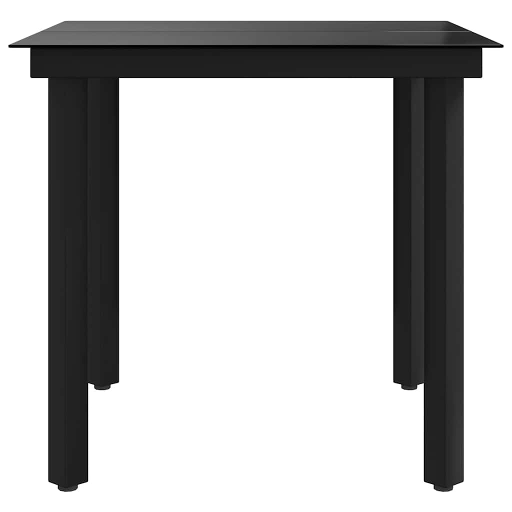 Sodo valgomojo stalas, juodas, 80x80x74cm, plienas ir stiklas