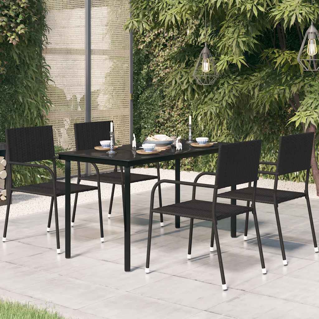 Sodo valgomojo stalas, juodas, 80x80x74cm, plienas ir stiklas