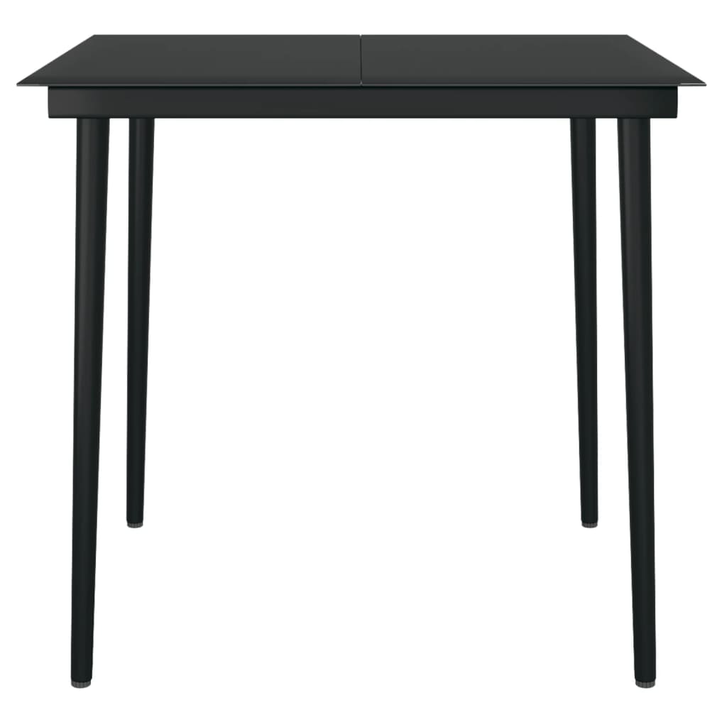 Sodo valgomojo stalas, juodas, 80x80x74cm, plienas ir stiklas