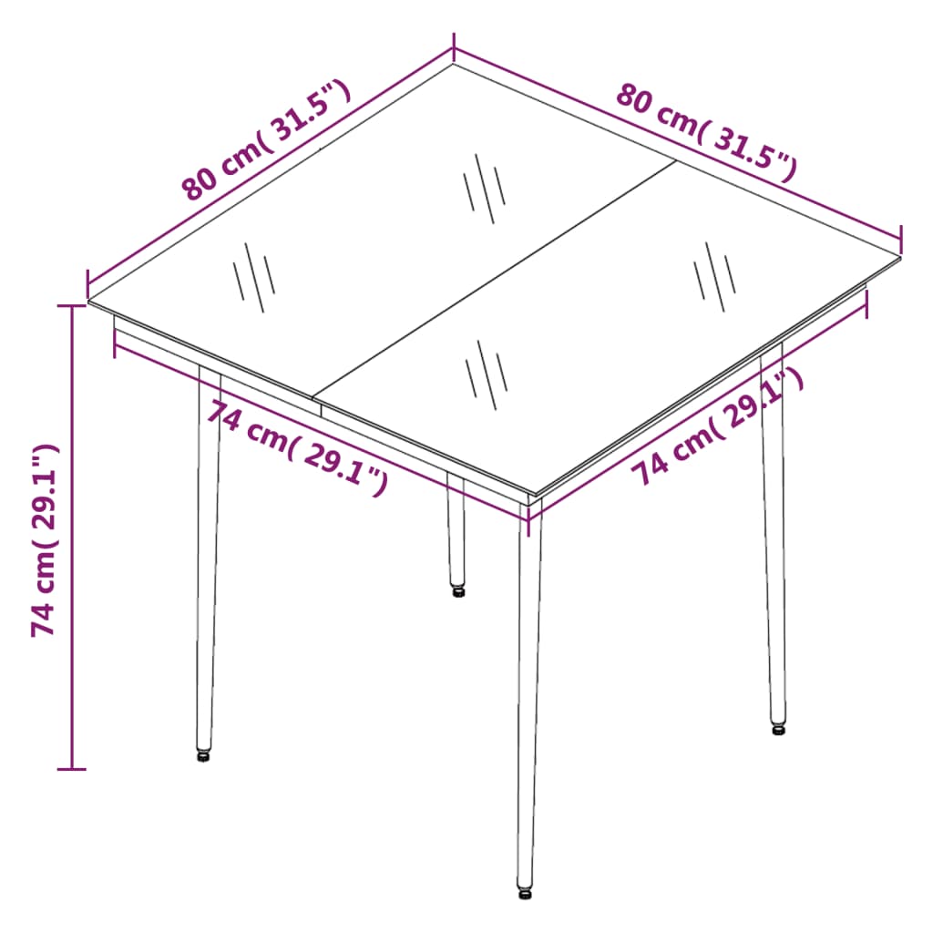 Sodo valgomojo stalas, juodas, 80x80x74cm, plienas ir stiklas