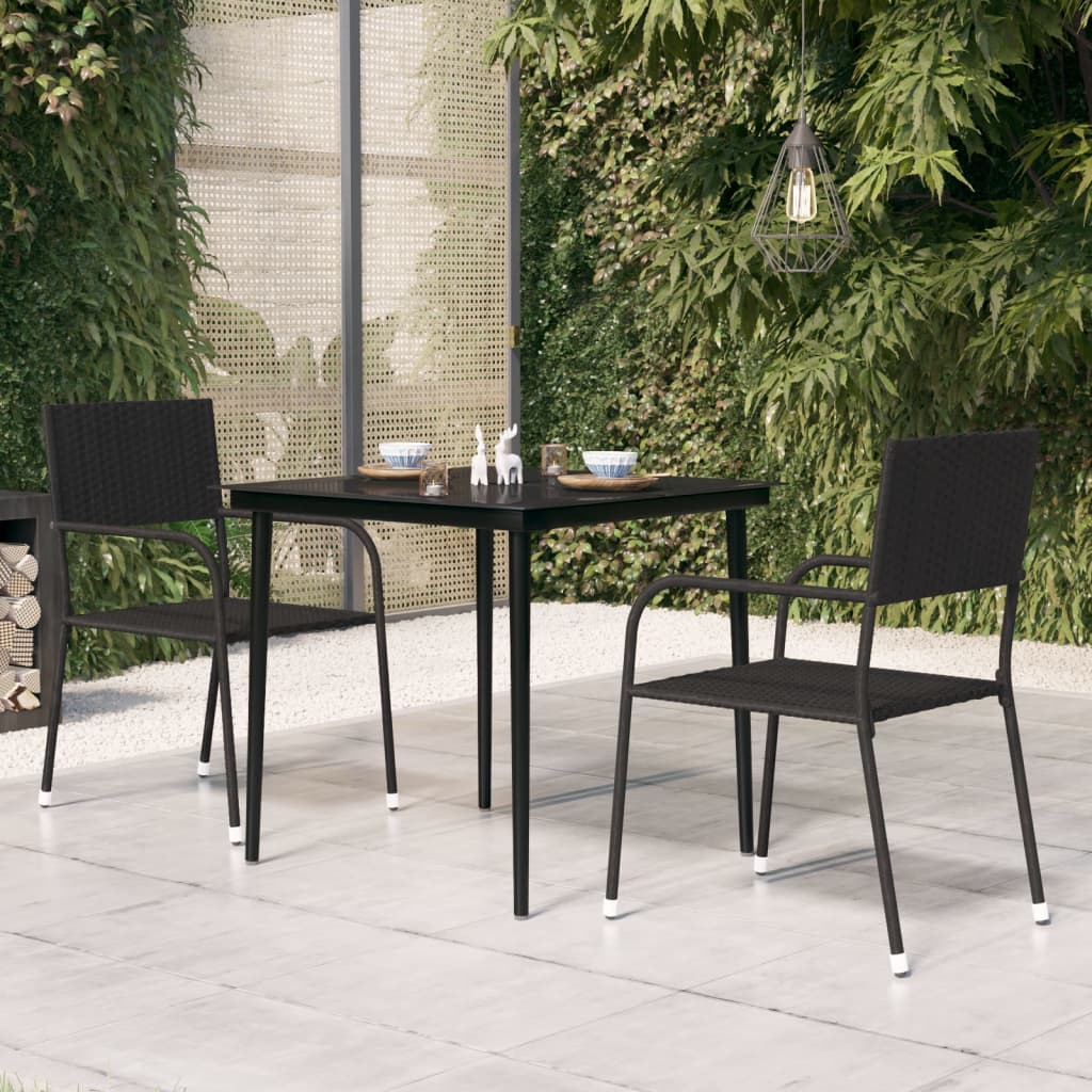 Sodo valgomojo stalas, juodas, 80x80x74cm, plienas ir stiklas