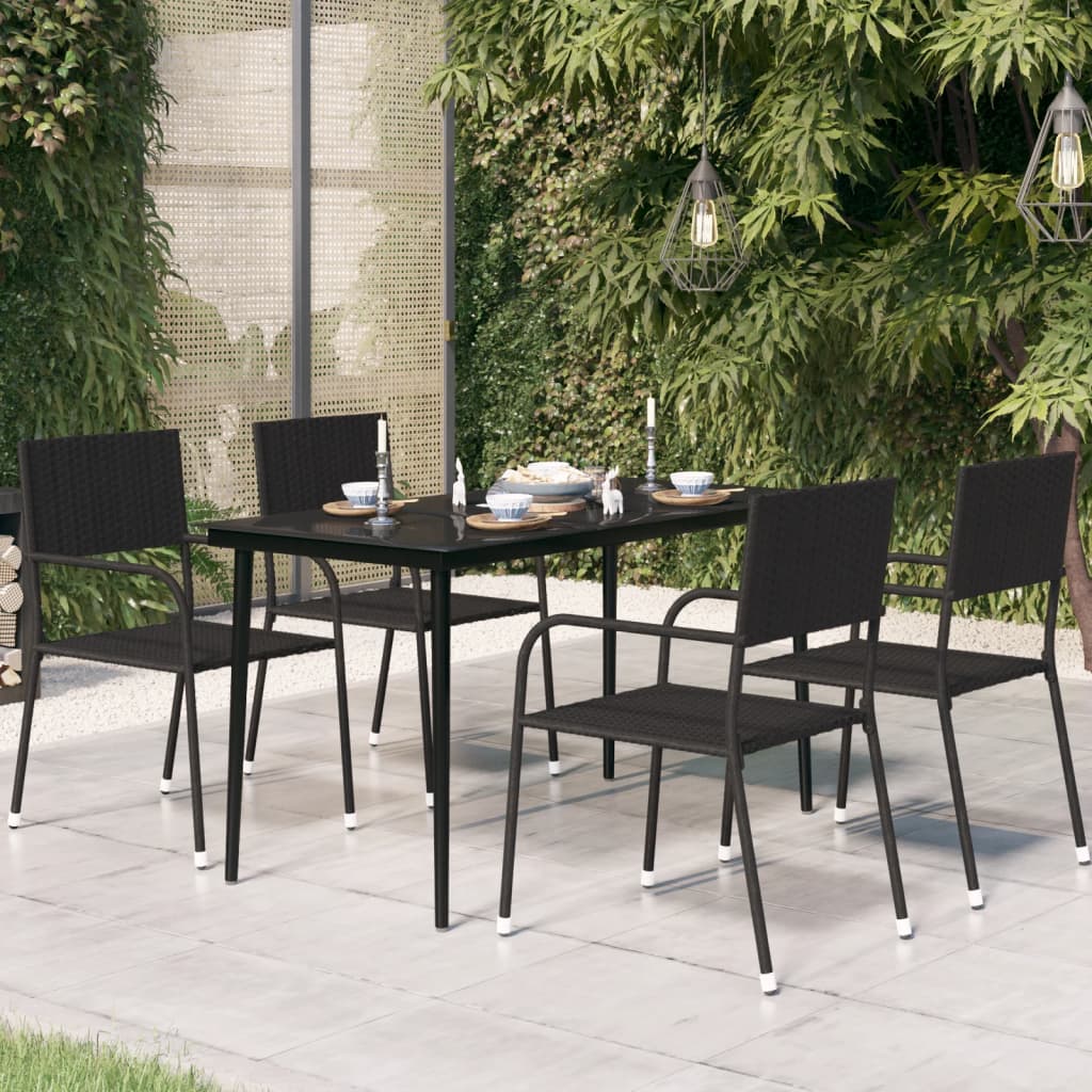 Sodo valgomojo stalas, juodas, 80x80x74cm, plienas ir stiklas