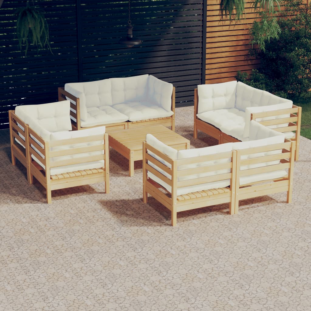 Sodo komplektas su pilkomis pagalvėmis, 9 dalių, pušis