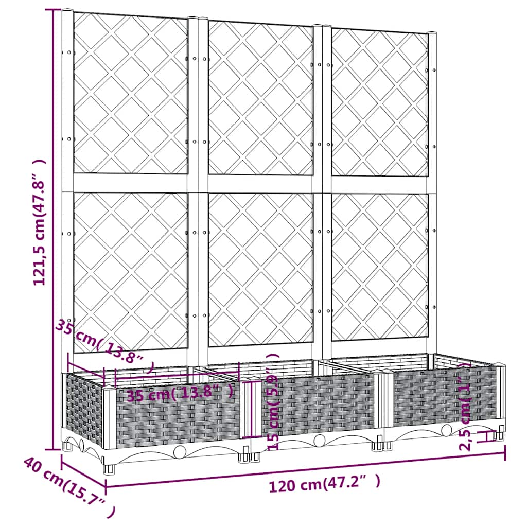 Sodo lovelis su treliažu, mėlyna pilkas, 120x40x121,5cm, PP