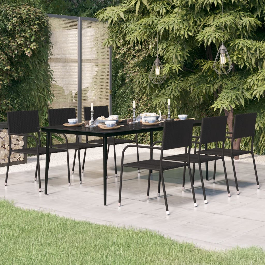 Sodo valgomojo stalas, juodas, 80x80x74cm, plienas ir stiklas