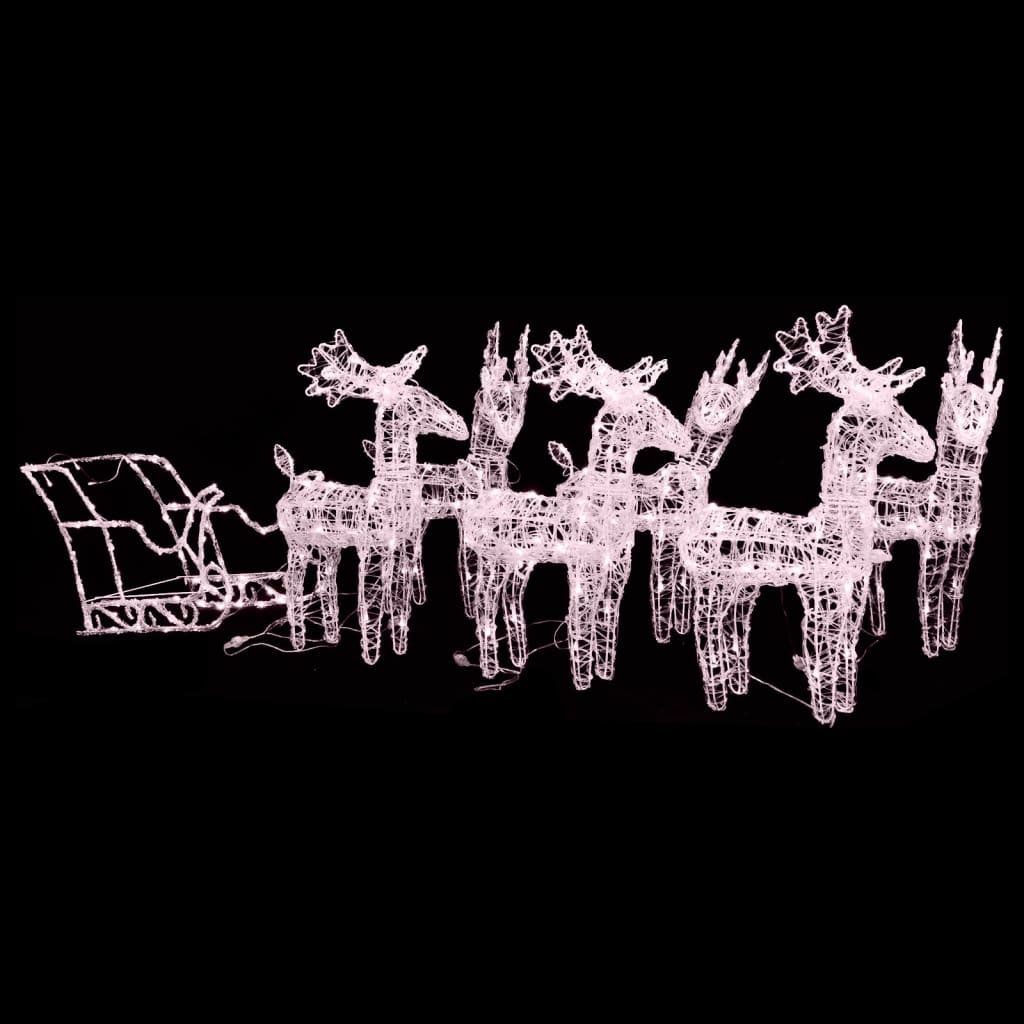 vidaXL Kalėdų dekoracija elniai ir rogės, akrilas, 320 LED