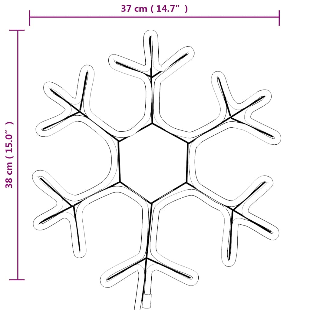 Kalėdinė dekoracija snaigė su 72 šiltomis baltomis LED, 38x37cm