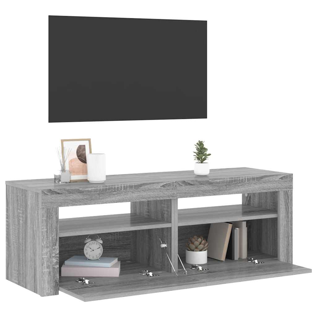 Televizoriaus spintelė su LED, pilka ąžuolo, 120x35x40cm