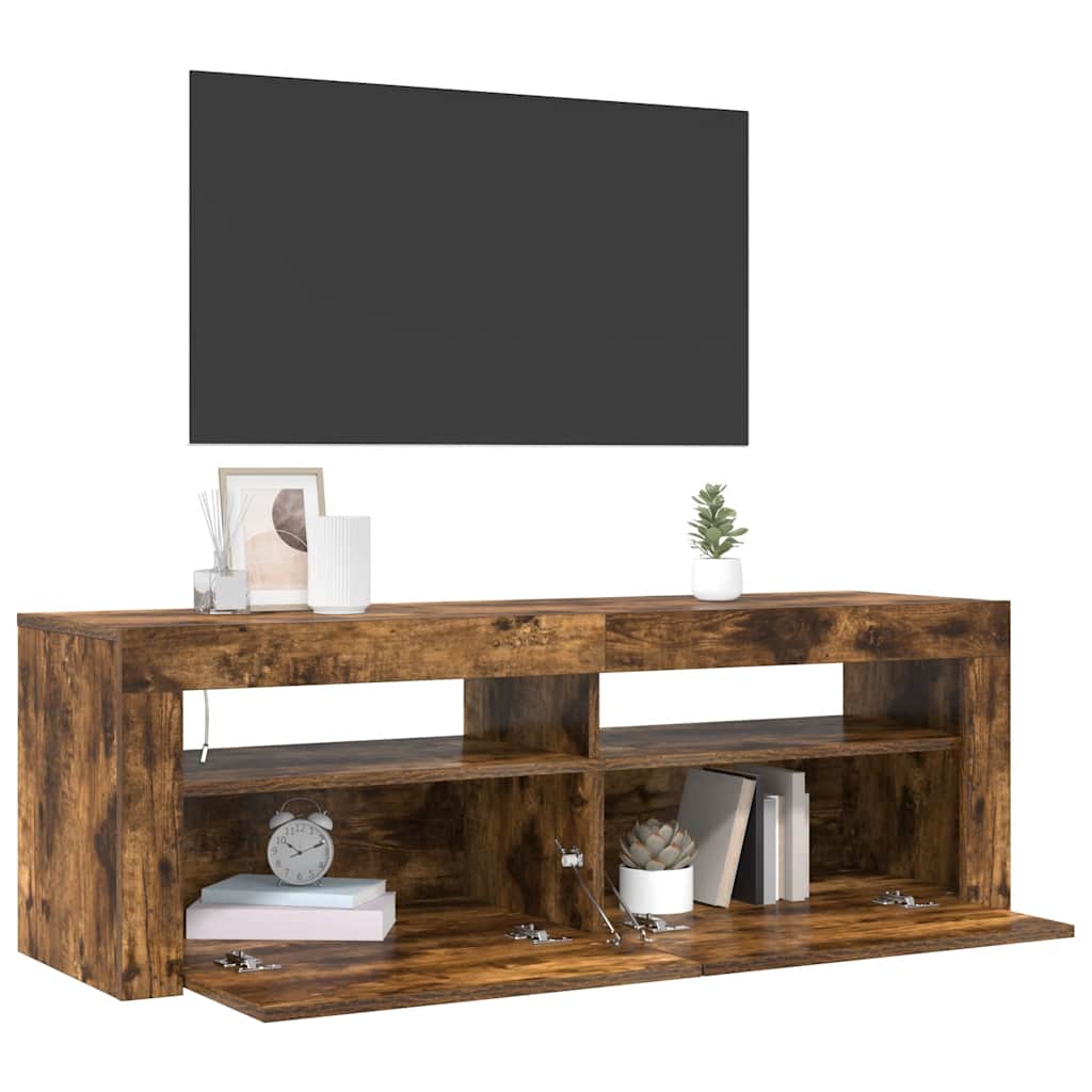 Televizoriaus spintelė su LED, dūminio ąžuolo, 120x35x40cm