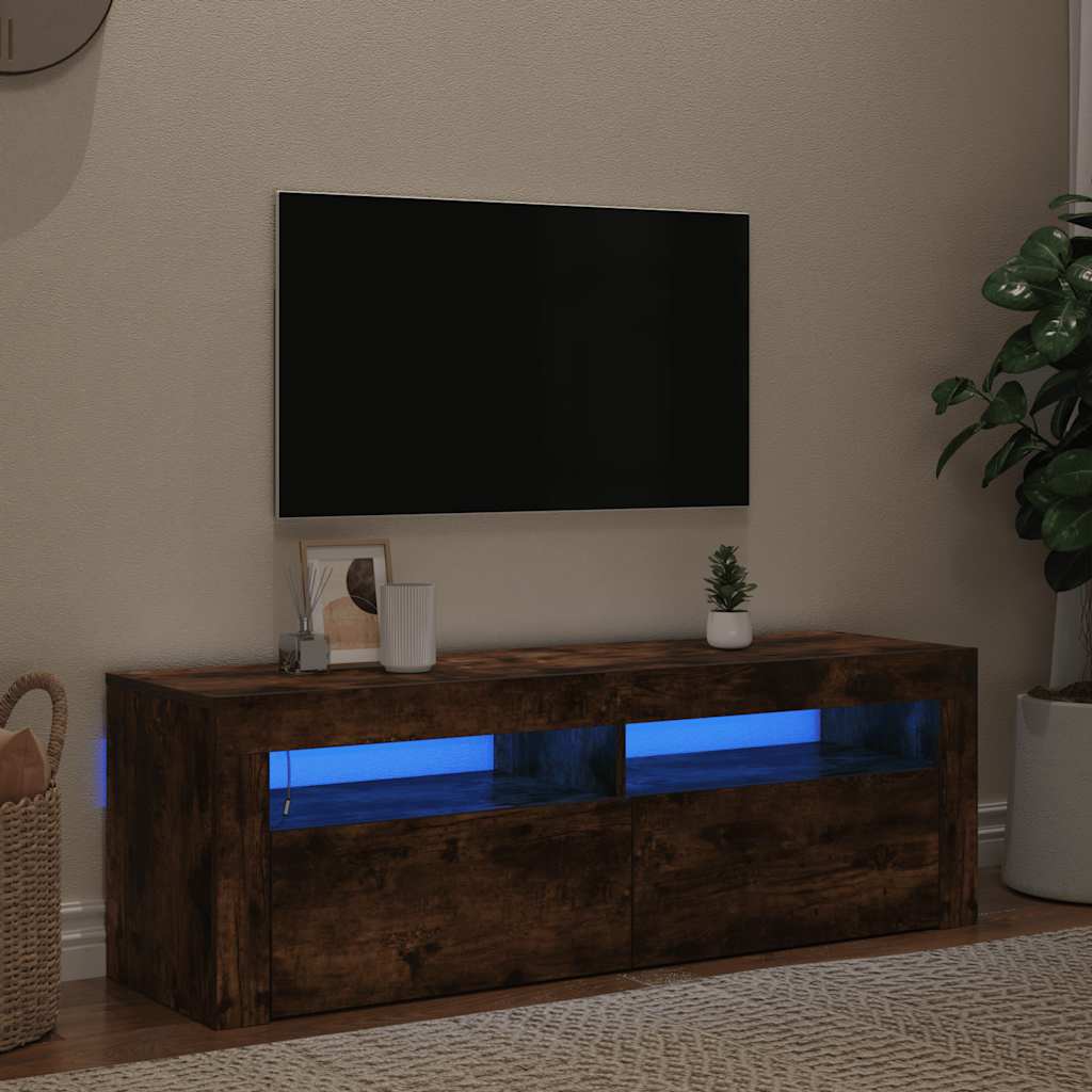 Televizoriaus spintelė su LED, dūminio ąžuolo, 120x35x40cm
