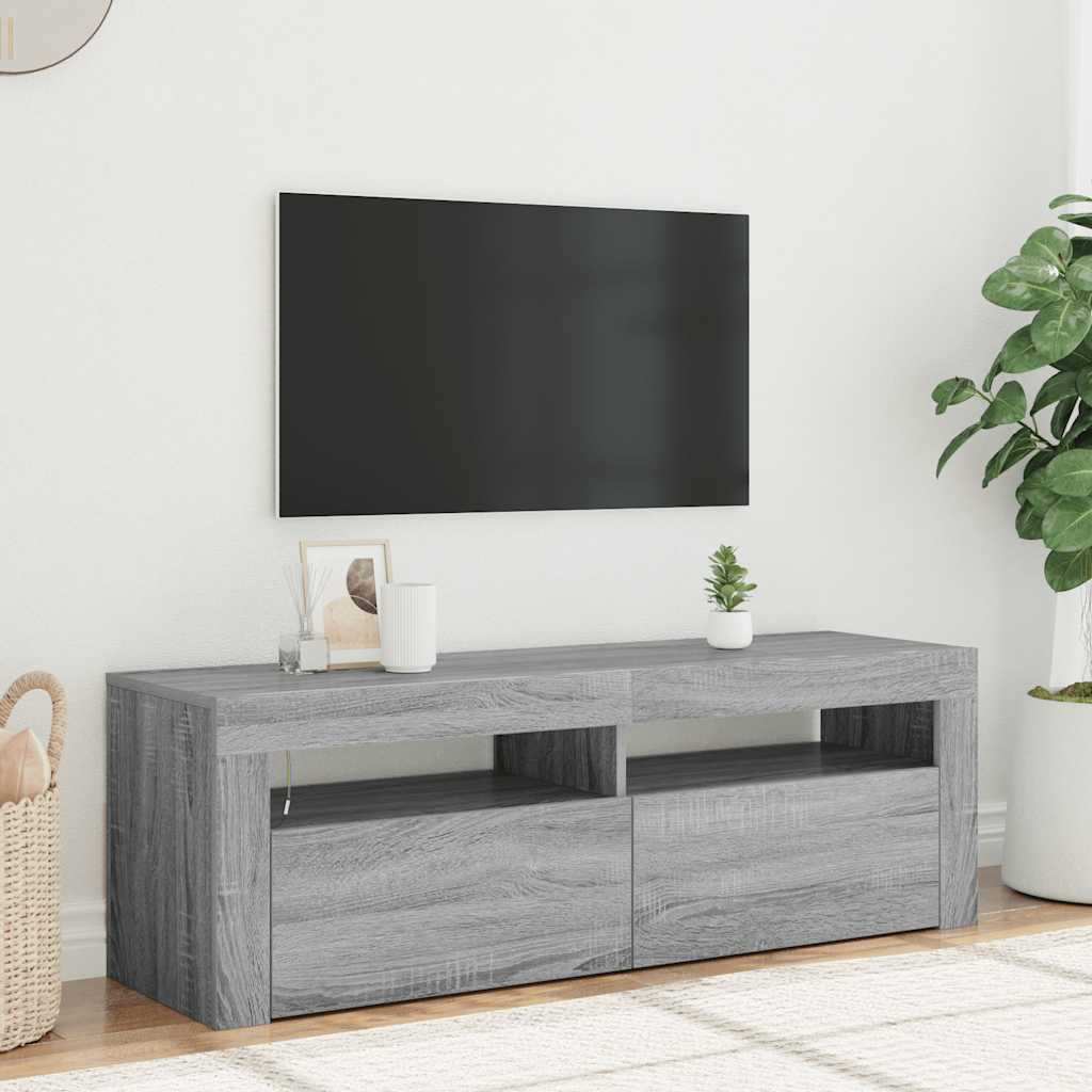 Televizoriaus spintelė su LED, pilka ąžuolo, 120x35x40cm