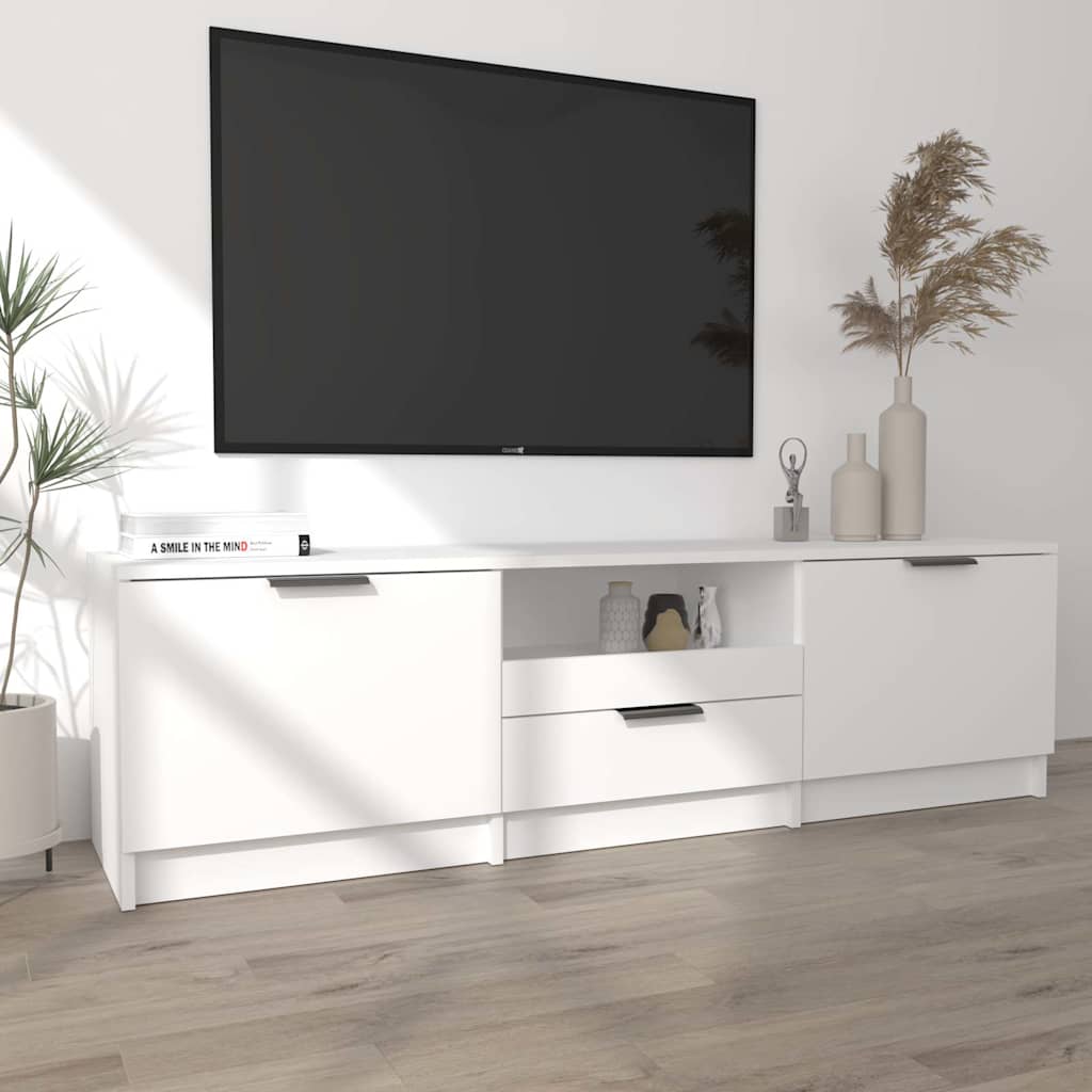 TV spintelė, balta, 140x35x40 cm, inžinerinė mediena