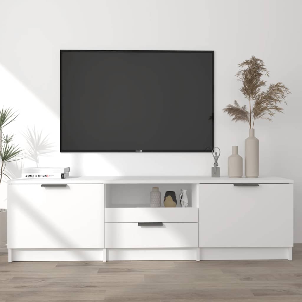 TV spintelė, balta, 140x35x40 cm, inžinerinė mediena