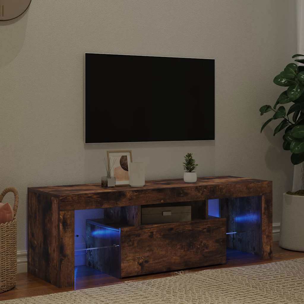 Televizoriaus spintelė su LED, dūminio ąžuolo, 120x35x40cm