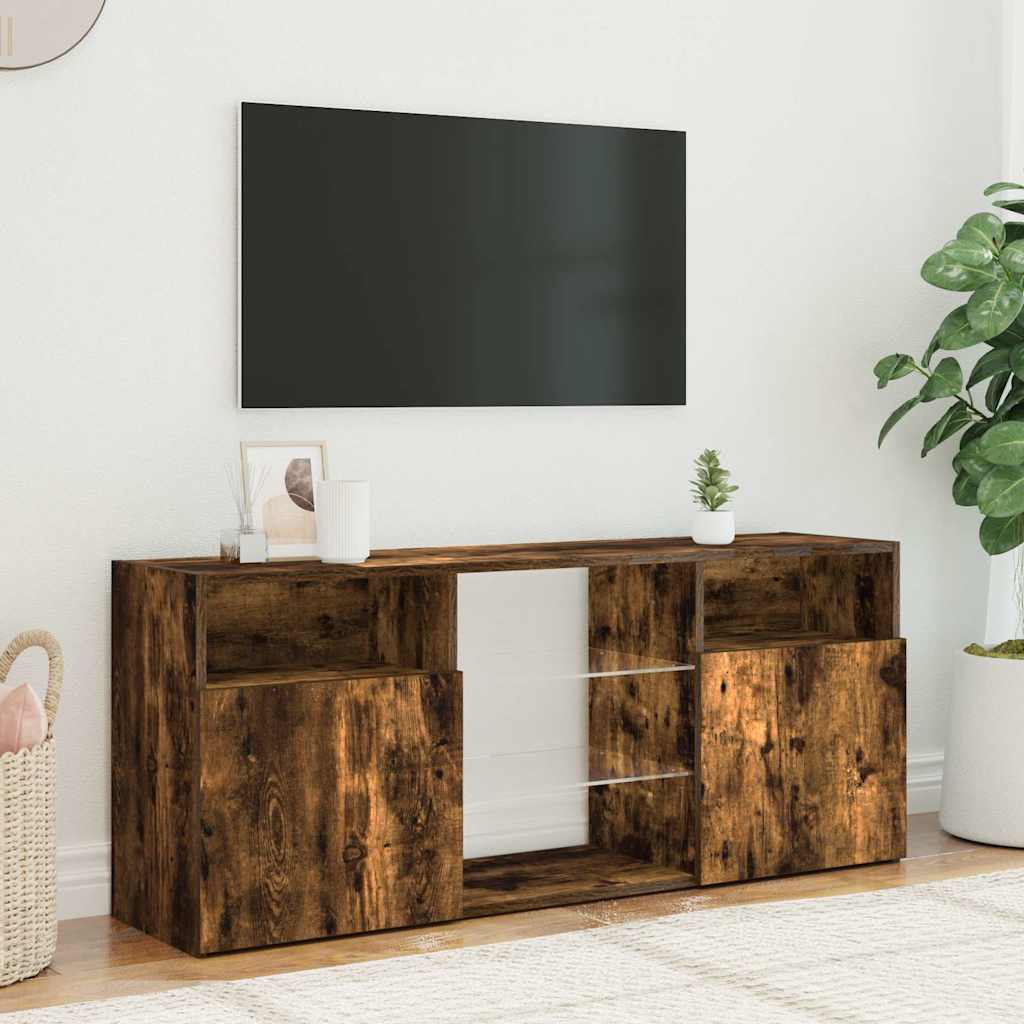 TV spintelė su LED apšvietimu, dūminio ąžuolo, 120x30x50cm