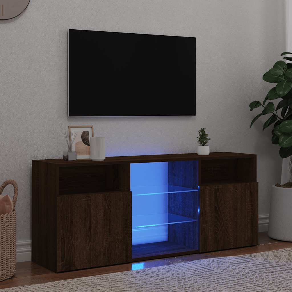 Televizoriaus spintelė su LED, ruda ąžuolo, 120x30x50cm