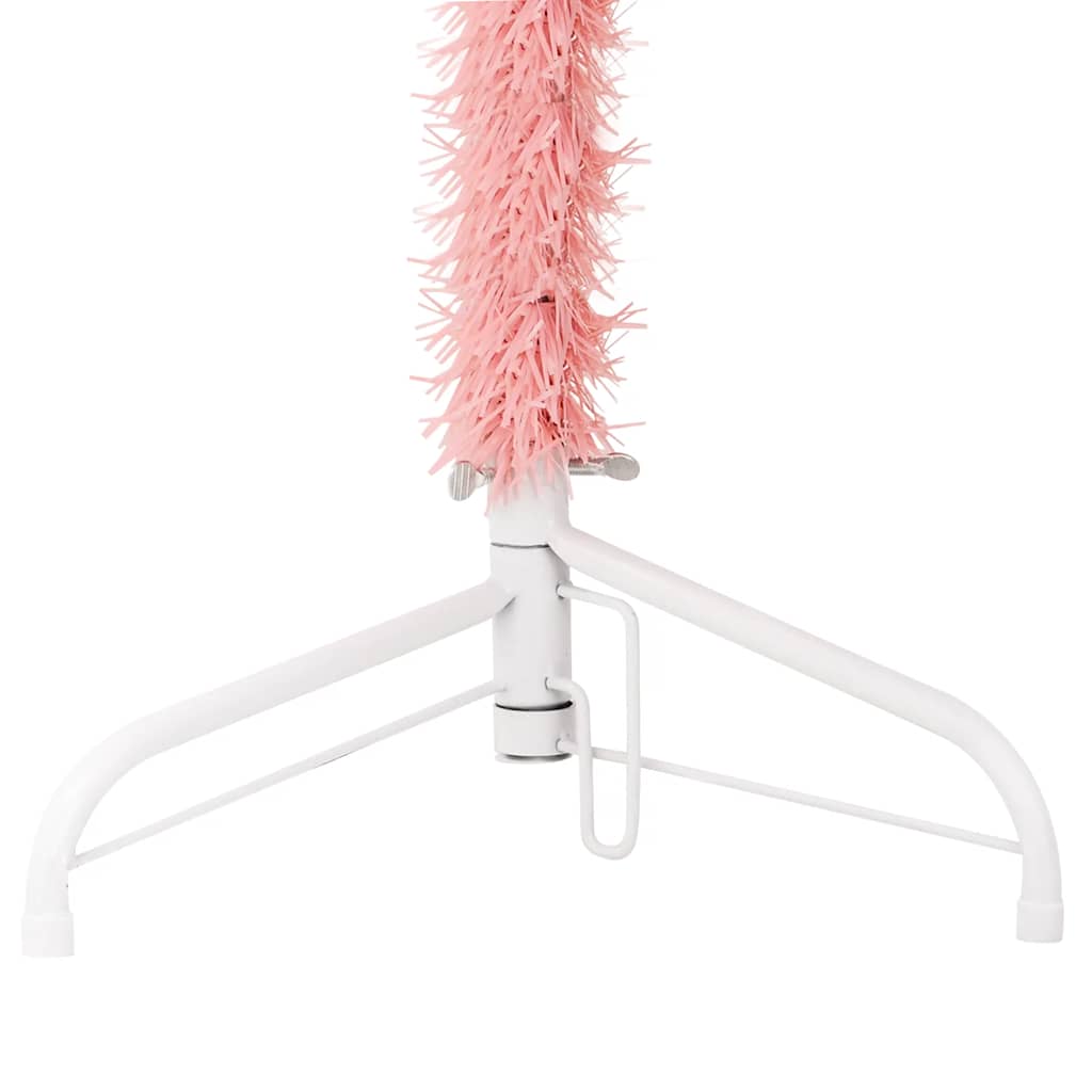 vidaXL Siaura dirbtinė pusinė Kalėdų eglutė su stovu, rožinė, 120cm