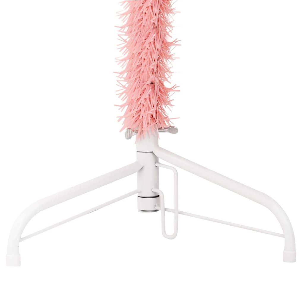 vidaXL Siaura dirbtinė pusinė Kalėdų eglutė su stovu, rožinė, 180cm