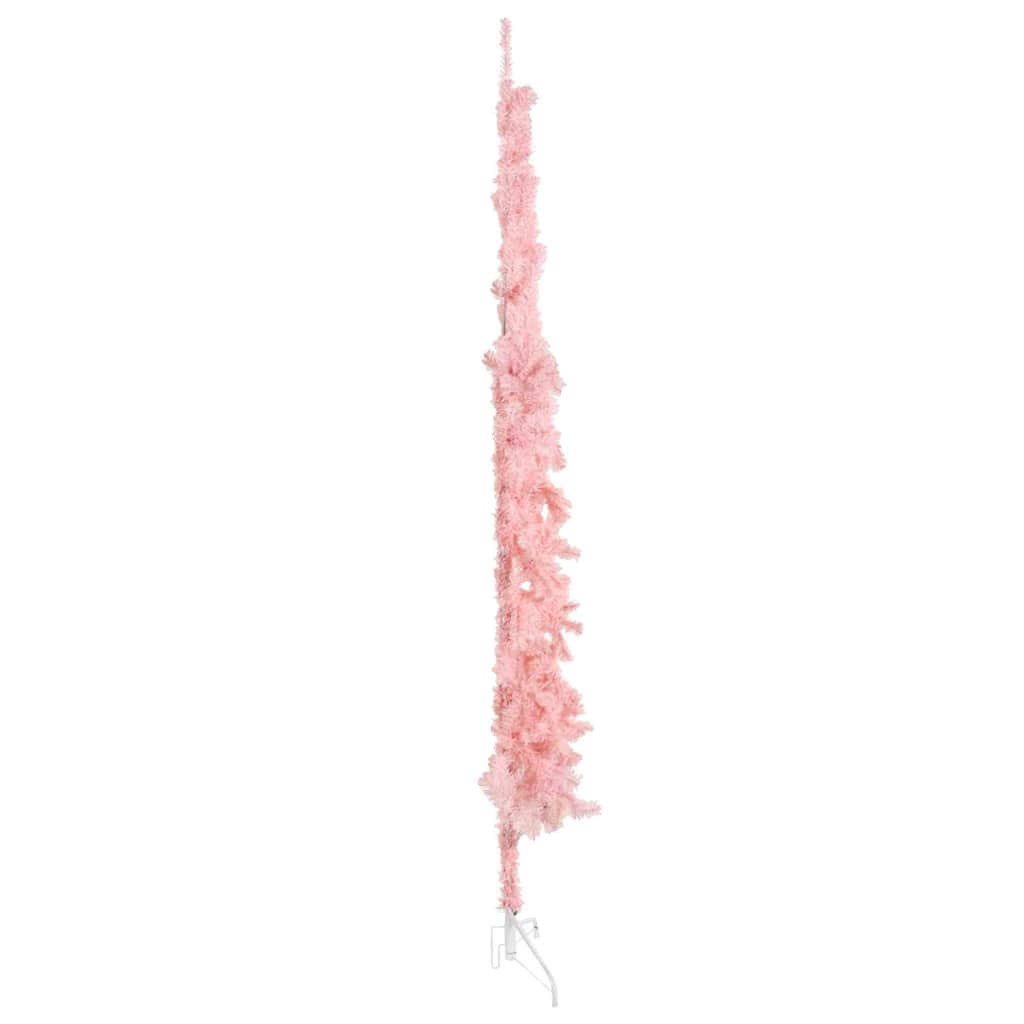 Siaura dirbtinė pusinė Kalėdų eglutė su stovu, rožinė, 240cm