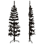 Siaura dirbtinė pusinė Kalėdų eglutė su stovu, juoda, 120cm