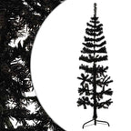 Siaura dirbtinė pusinė Kalėdų eglutė su stovu, juoda, 150cm