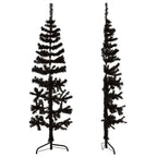 Siaura dirbtinė pusinė Kalėdų eglutė su stovu, juoda, 150cm