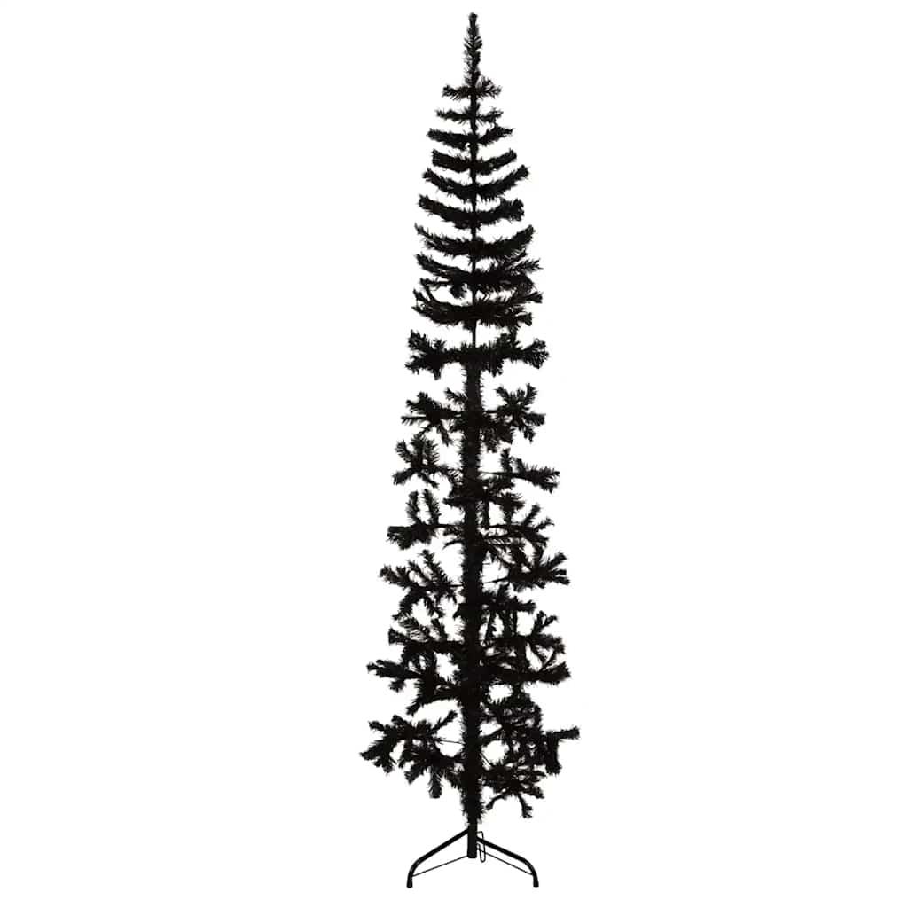 Siaura dirbtinė pusinė Kalėdų eglutė su stovu, juoda, 240cm